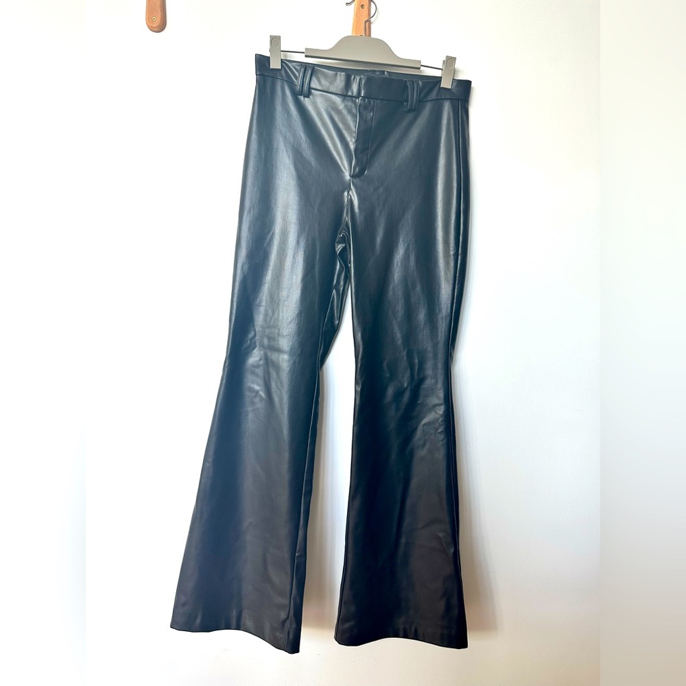 ZARA VEGAN LEATHER FLARE LEG PANTS